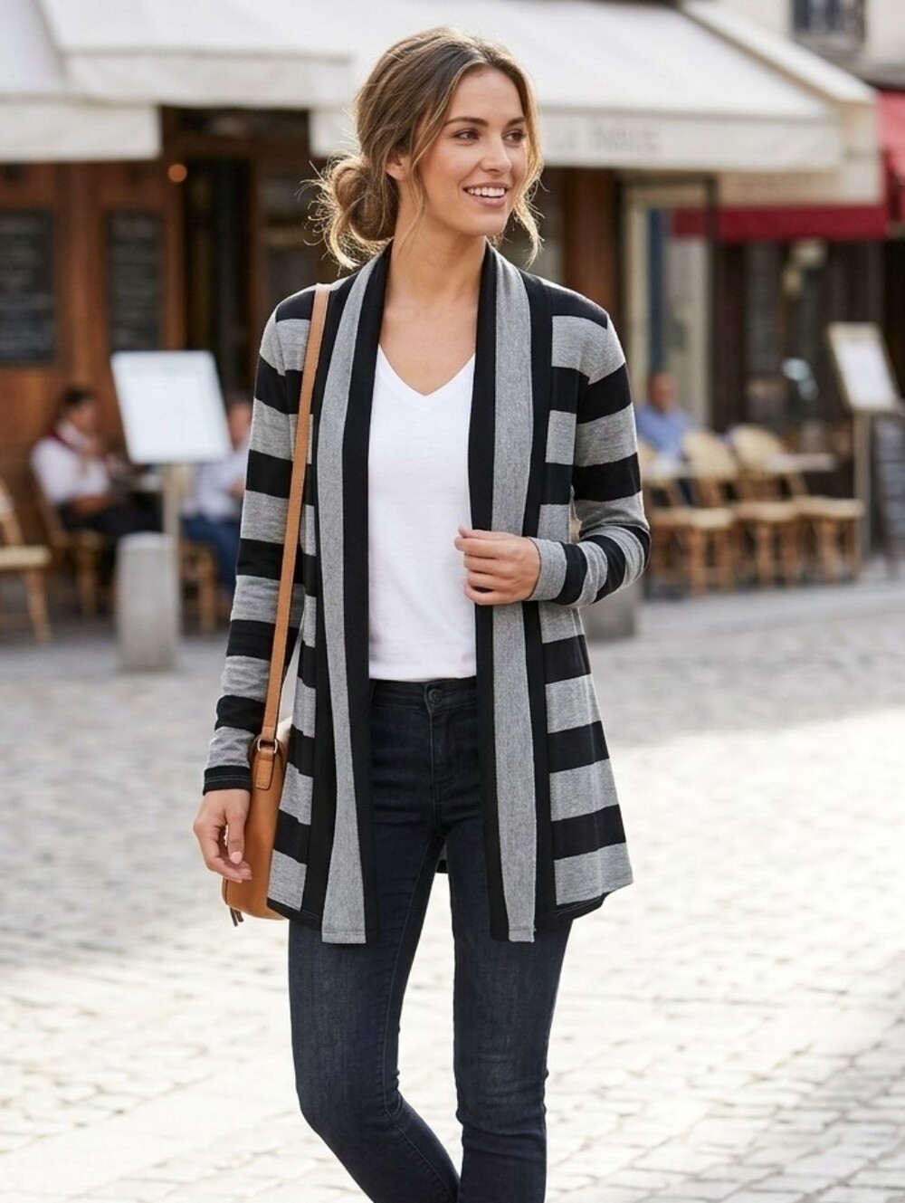 Zenana Outfitters Striped Open Front Cardigan Sweater -S#24